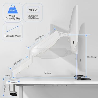 Кріплення для монітора Suptek, 17-32 дюйми, газ-амортизатор, регулювання висоти, 360° обертання, білий (MD8W)