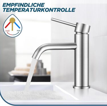 Змішувач для ванної кімнати FORIOUS з набором для зливу, чорний, висота виливу 190 мм, однорідний, для умивальника, нержавіюча сталь