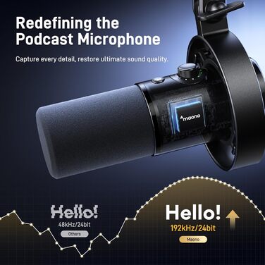 MAONO PD300X подкаст-мікрофон XLR/USB з шумозаглушенням, 192kHz/24Bit Hi-Fi аудіо, кнопка вимкнення звуку, програмне забезпечення для подкастингу, стрімінгу та студійного запису