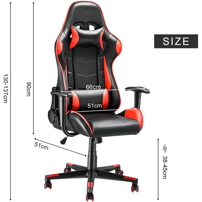 Ігрове крісло Офісне крісло Ергономічне крісло для ПК Комп'ютерне крісло Стілець Стілець (чорний) (червоний)