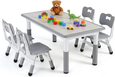 Дитячий стіл MAMIZO з 4 стільцями, регульована висота, набір для дитячої кімнати/садка, пластикові меблі, сірий, 60 x 120 см