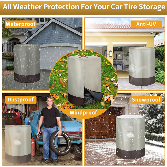 Міцна сумка для коліс автомобіля 420D, універсальна, для 4 коліс, з блискавкою та водовідштовхувальним покриттям, розмір 84x120 см (бежева та коричнева)