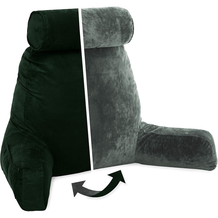 Подушка для чоловіка з підлокітниками - сіра, для читання та відпочинку в ліжку | Premium Memory Foam | Знімна подушка для шиї