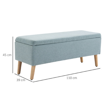 Лавка HOMCOM світло-зелена м'яка лавка з місцем для зберігання 110x39x45см з льоноподібного поліестеру та каучукового дерева в скандинавському дизайні