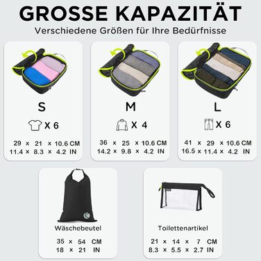 Набір компресійних органайзерів для одягу та валізи Cipway, ультралегкі пакувальні куби для подорожей та рюкзака, 6 предметів, чорний