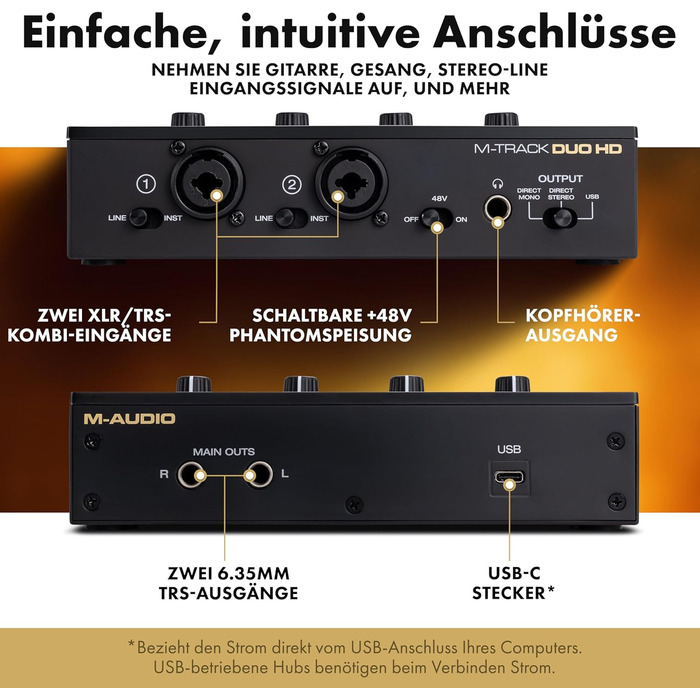 Аудіоінтерфейс M-Audio M-Track Duo для запису, стрімінгу та подкастів - 2 XLR/Line входи, 192kHz, з програмним забезпеченням