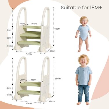 Дитячий ходунок-стілець Hoopyosms Tritthocker з ручкою, безпечний та стійкий, 2/3 сходинки для ванної, кухні та туалету (зелений)