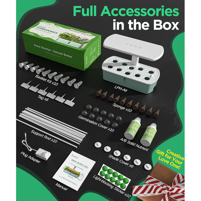 LetPot LPH-Air: Розумний гідропонний сад для вирощування трав, 10 капсул, LED 24W, 4L, WiFi, таймер