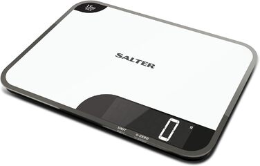 Цифрові кухонні ваги Salter 1079 WHDR - світлодіодний дисплей, що легко читається, подвійна функція, дуже велика глянцева платформа для різання та зважування, функція тари, місткість 15 кг, вимірювання рідин, білий максимум 15 кг