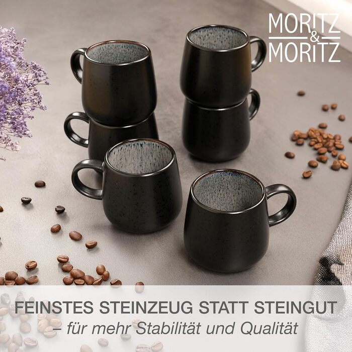 Набір посуду Moritz & Moritz SOLID 24 предмети для 6 осіб, кераміка, антрацит - обідні тарілки, глибокі тарілки, маленькі тарілки, чашки з ручками