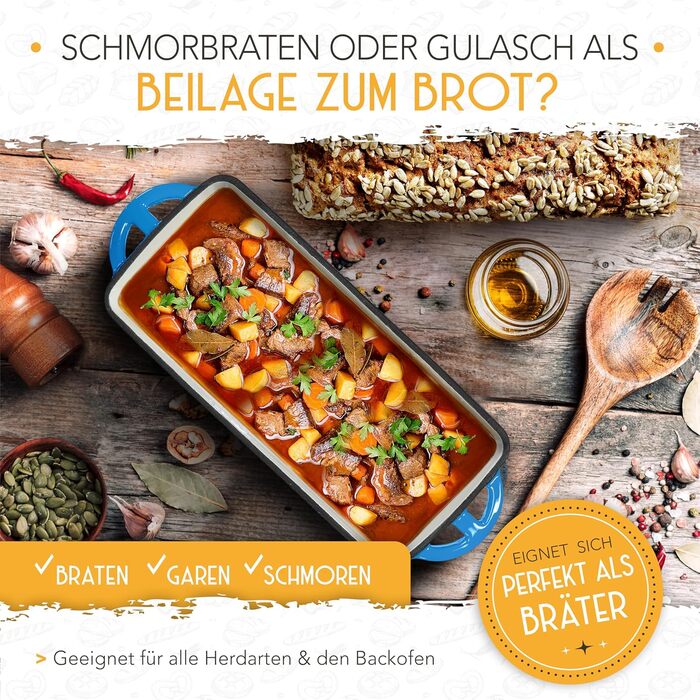 Емальована форма для випікання хліба з кришкою та кошиком для підйому тіста - міцна 28см форма з чавуну - ідеальна для тостів, хліба, випікання в чавунному горщику, аксесуари для випікання, броттоп (Блакитний, Квіткова форма)