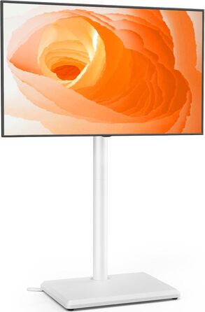 Підставка для телевізора TVON з кріпленням для плоских/вигнутих телевізорів 81-152 см (до 40 кг), регульована по висоті, з дерев'яною основою, поворотна, для спальні, білий/дерев'яна основа