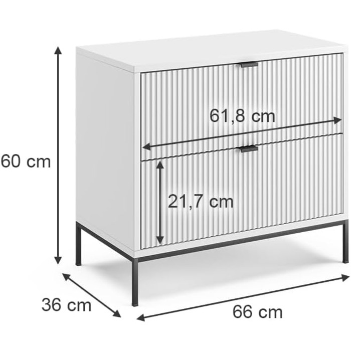 Приліжкова тумба Vicco Eliza, 66x60 см, Біла, Одномісна