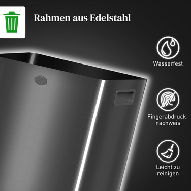 2 відра для сміття об'ємом 20 літрів, з педальним відкриванням, легко миються, з нержавіючої сталі та пластику, чорного кольору