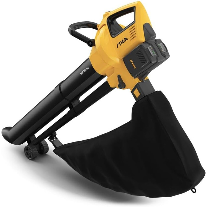 STIGA VS 100e: Акумуляторний пилосос-подрібнювач-дугун, 2 x 20V акумулятори, 45л контейнер, 3-в-1 для листя та сміття, з зарядним пристроєм