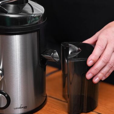 Електрична соковитискачка Lehmann: соковиті напої з овочів та фруктів, 2 швидкості, нержавіюча сталь, 1,5л контейнер для жмиху, 450мл контейнер для соку