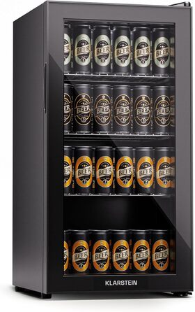 Холодильник для напоїв Klarstein: компактний міні-холодильник 74 л з 2 полицями, тихий, для офісу, кемпінгу, з скляною дверцятами, діапазон температур 3-10°C, Onyx