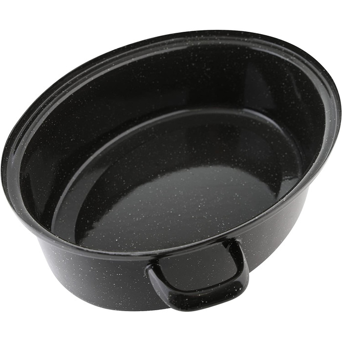 Запіканка для гусака з кришкою, овальна, сталева емальована жаровня, кришка може використовуватися в якості форми для духовки, чорний / білий спрей, 134535