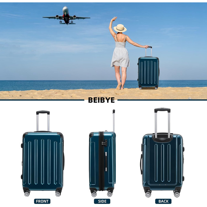 Набір валіз BEIBYE: валізи-ролики з полікарбонату (світло-зелений), 4 колеса