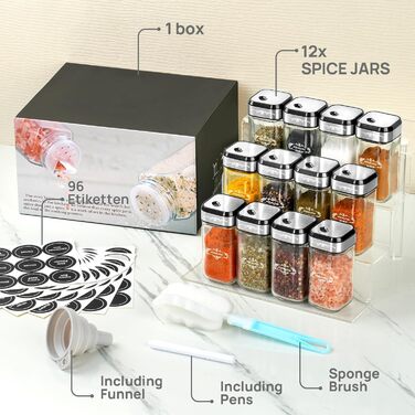 Набір скляних банок для спецій з дерев'яними кришками з акації, 24 шт. (120 мл)
