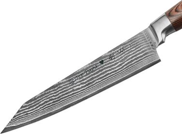 Японський ніж Wakoli EDIB Kiritsuke з дамаської сталі (серцевина VG10), 20 см – професійний ніж для кухні та приготування їжі, з ручкою з паккавуда, у подарунковій коробці з гравіюванням