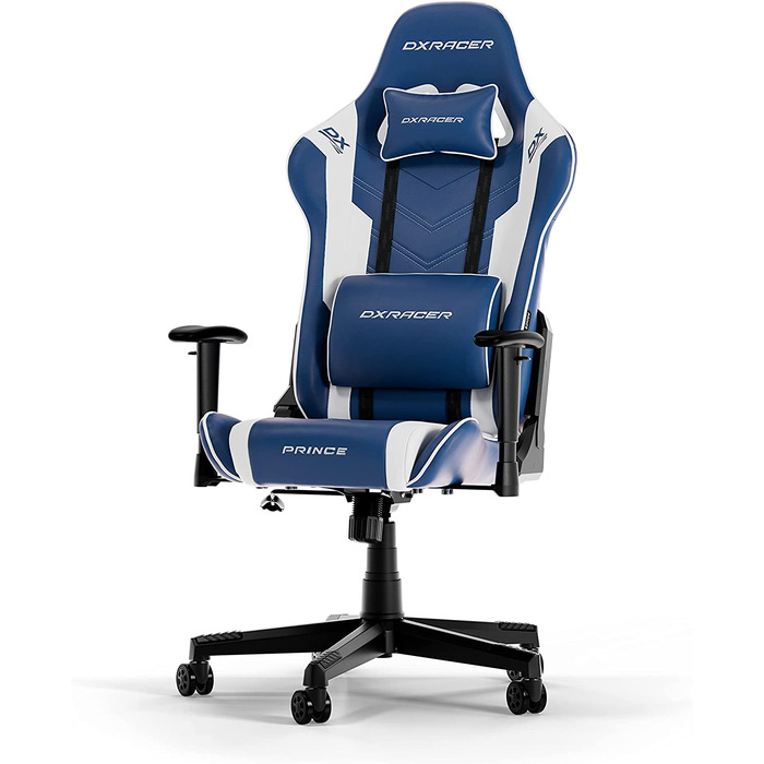 Ігрове крісло DXRacer PRINCE L, шкіра ПВХ, синій і білий