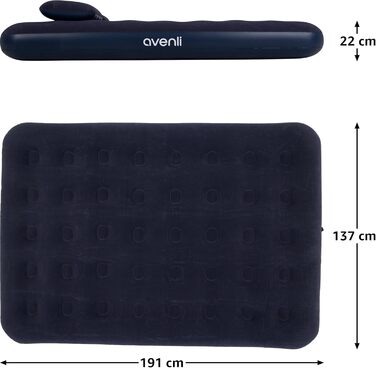 Надувний матрац-ліжко AVENLI для кемпінгу та дому (2 особи) з 2 подушками та насосом, 191x137x22 см