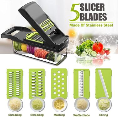 Багатофункціональний набір для нарізки овочів 22-в-1: спіралізатор, тертка, нарізач цибулі, картоплі та фруктів. З контейнером 1.2л та дренажним кошиком (сірий)