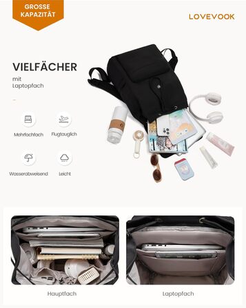 LOVEVOOK Рюкзак для жінок, 15.6 дюймів, рюкзак для школи, підлітки, водонепроникний, дівчатка, легкий, з відділенням для ноутбука, для подорожей, роботи, університету, повсякденного використання (17.3 дюйма, Чорний)