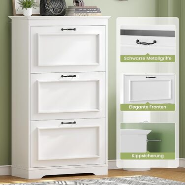 Шкаф для взуття Brinlawb з 3 дверцятами, білий. Комод для взуття, полиця для взуття з регульованими перегородками, для 14-18 пар. Дерев'яний шкаф для вхідної зони, коридору, вітальні.