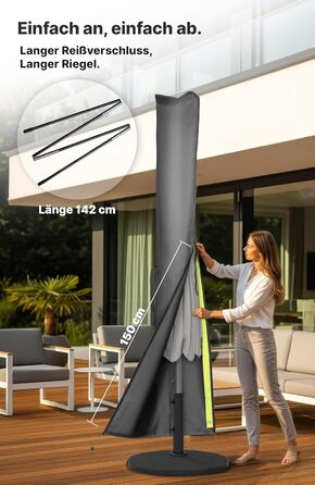 Чохол для парасольки Menz 2-4 м, 420D Oxford, водонепроникний, UV-стійкий, вітростійкий, для саду, антрацит, 225 × 35/50 см