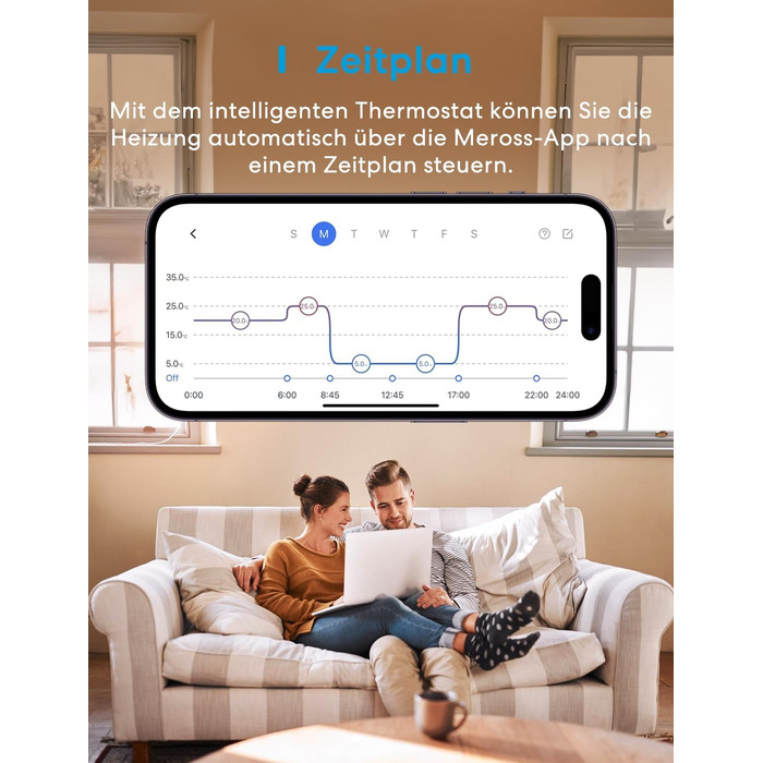 Meross Matter Термостат для радіатора Wi-Fi, сумісний з HomeKit, Alexa та Google Assistant (для опалення будинку/теплої підлоги)