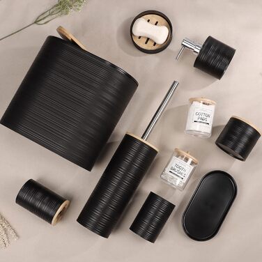 Набір аксесуарів для ванної кімнати IMAVO, 9 предметів, чорний: миска для мила, диспенсер для мила, тримач для зубних щіток, стакан для зубних щіток, тримач для туалетного йоржика, диспенсер для ватних паличок