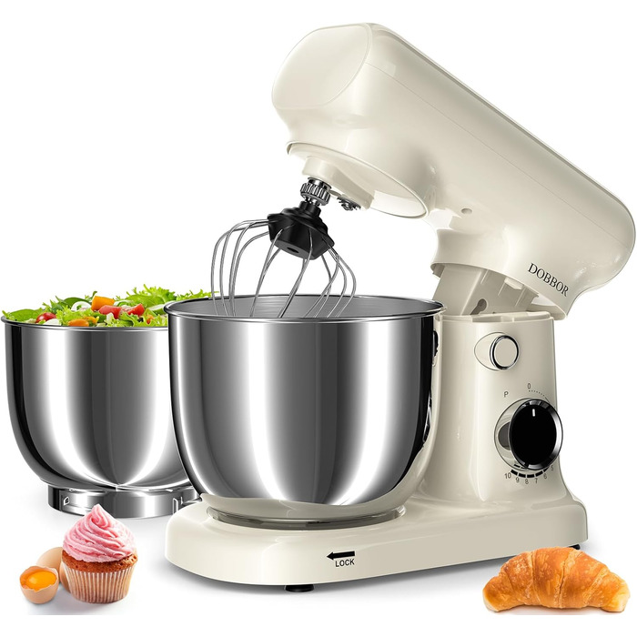 Кухонна машина-міксер з двома чашами 2.5L+3L, 10 швидкостей, 1500W, з набором аксесуарів для випічки та приготування їжі