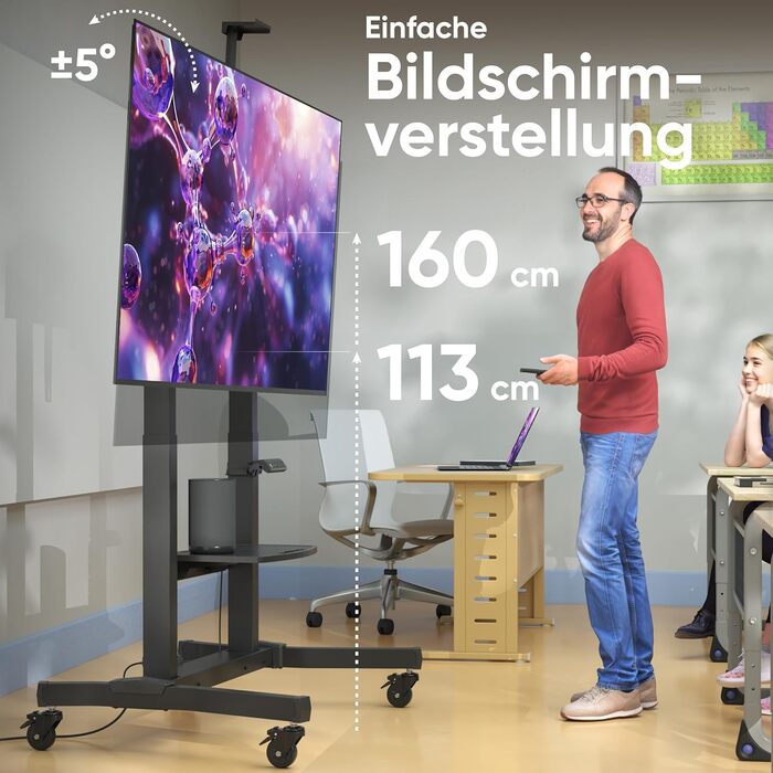 ONKRON Телевізійна тумба на колесах для телевізорів 50-100 дюймів, електрична, з підйомом, max 130 кг, VESA 1000x600, чорна TS1991E-B