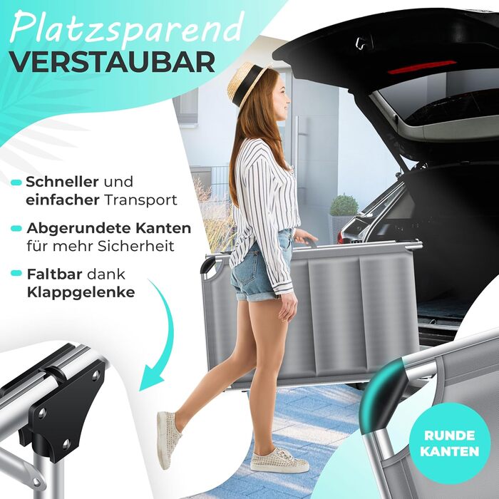 Кесер® Сонячне ліжко Sun з дахом: розкладне ліжко для саду, пляжу та відпочинку. Алюмінієвий каркас, регульована спинка, зручний матрац, сірий колір.