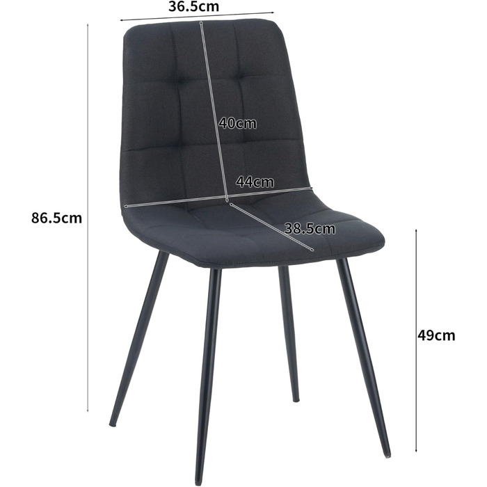 Стілець для їдальні Albatros Bora (4 шт.) - стильний вінтажний дизайн, до 110 кг, з м'яким сидінням. Сучасний кухонний стілець для їдальні або обіднього столу (тканина, чорний)