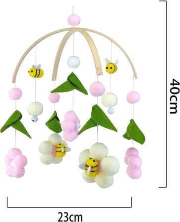 Мобільний дзвіночок EXQULEG для малюків, мобільний дзвіночок з бджолиними квітами і кульками з фетру, дзвіночок для дитячої кімнати, подарунок для новонароджених дівчаток або хлопчиків (рожевий )