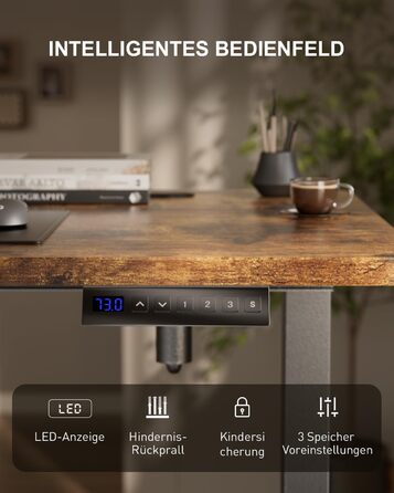 Регульований стіл з USB-портом та розеткою, 100 x 60 см. Електричний стіл, комп'ютерний стіл з пам'яттю, білий (коричневий)