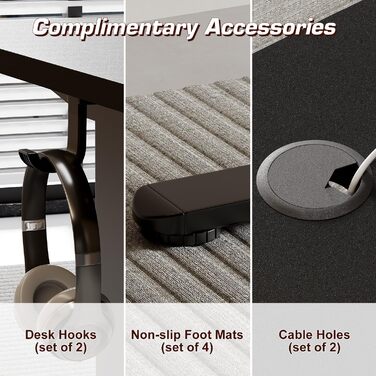 Електричний регульований стіл Airfish з USB-C зарядкою, керуванням кабелів та 3 рівнями пам'яті (білий, чорний), 180 x 80 см