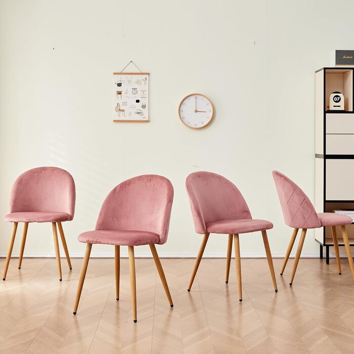 DEYARNA HOME Комплект обідньої групи: стіл та 4 стільці, стіл з МДФ, стільці з оксамиту, сучасний дизайн (Білий/Рожевий, 80*80*75 см)