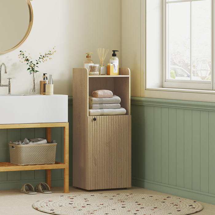 Шафа для ванної кімнати з нішею, з шафкою, відкритою полицею та регульованою полицею, 40 x 31 x 104 см, колір 'лісовий дуб'
