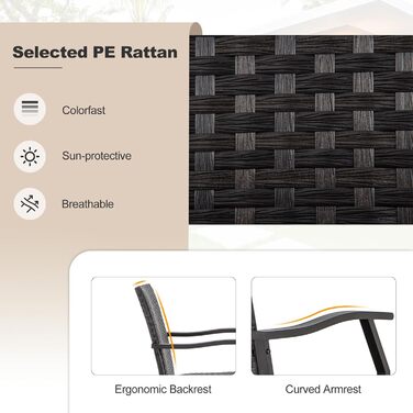 GIANTEX Набір садово-розкішних меблів з ротангу для саду та балкону, вологостійкий, для 2 осіб