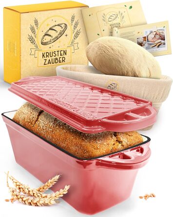 Форма для випікання хліба з емальованого лиття заліза з кришкою та кошиком для підйому тіста - 28 см, рожева