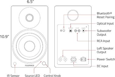 Стереодинаміки Fluance AI41, 90 Вт, Bluetooth 5, RCA/оптичний/сабвуфер вихід (білий горіх)