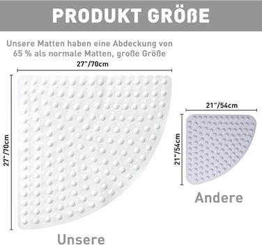 Килимок для душу Lurowo нековзний кутовий 70х70см, трикутний, з присосками, протиковзкий, білий