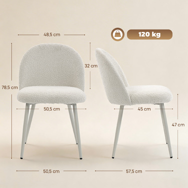 Обідні стільці для кухні, м'яко оббиті жаккардом, розміром 50,5 x 57,5 x 78,5 см, кремово-білі