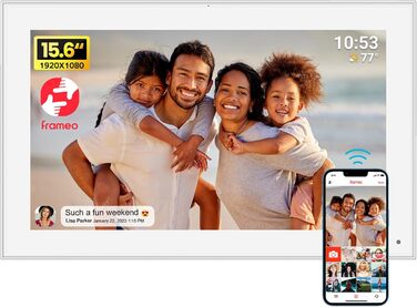 Цифровий фоторамка FRAMEO з Wi-Fi, 32 ГБ, 10,1 дюйма, IPS LCD, сенсорний екран, Smart Cloud, автоматичне обертання, підключення до Frameo App (15,6 дюйми, білий)