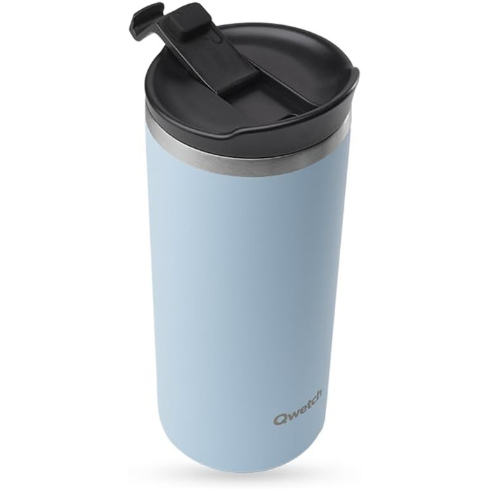 Термокружка QWETCH з нержавіючої сталі 470 мл - ізоляційний термос для кави та чаю - зберігає тепло 6 годин, холод 12 годин - без BPA, не протікає, багаторазовий - термос для подорожей (Пастельно-блакитний)