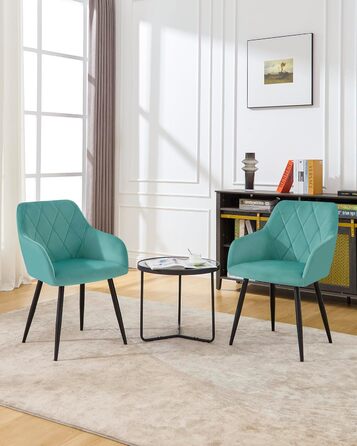 Набір обідніх стільців Woltu з підлокітниками та спинкою, для вітальні, кухні, їдальні. М'які стільці з оксамитовим покриттям, металеві ніжки, (Турквіс, 8 шт.)